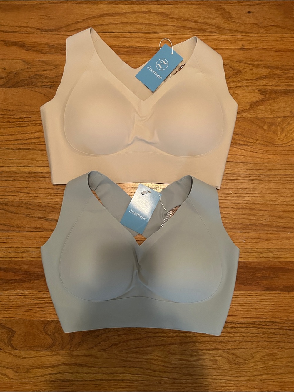 Two Seamless Wireless Bras — Beige & Light Blue/Gray- NWT